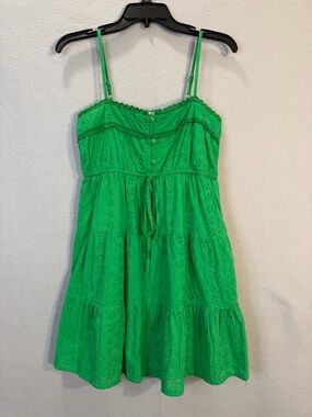 Jessica Simpson Green Eyelet Dress Juniors Medium Tiered Mini Sundress